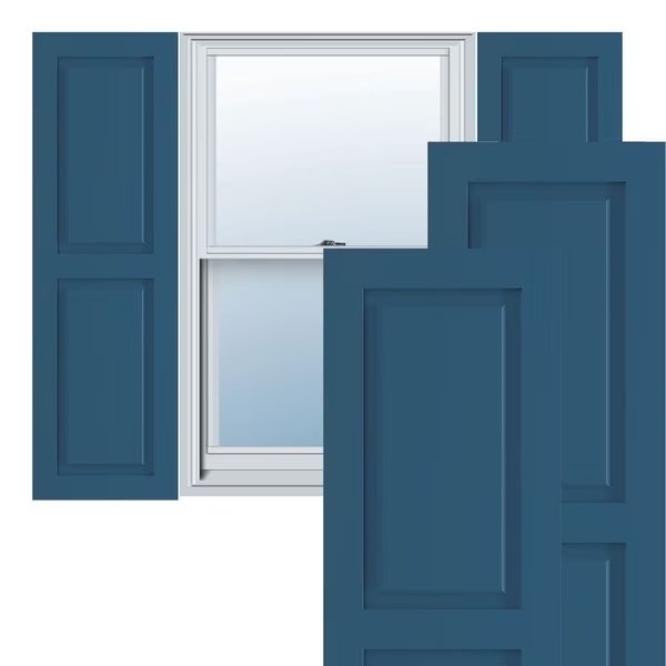 True Fit PVC Two Equal Raised Panel Shutters, Sojourn Blue, 15